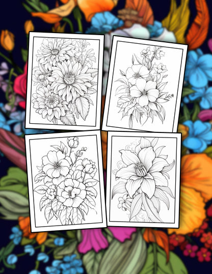 Seasonal Flower 25 Pages Printable Coloring Book