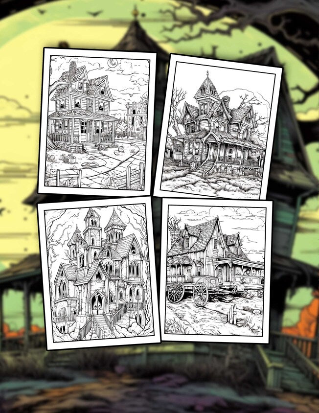 Haunted House 30 Pages Printable Coloring Book