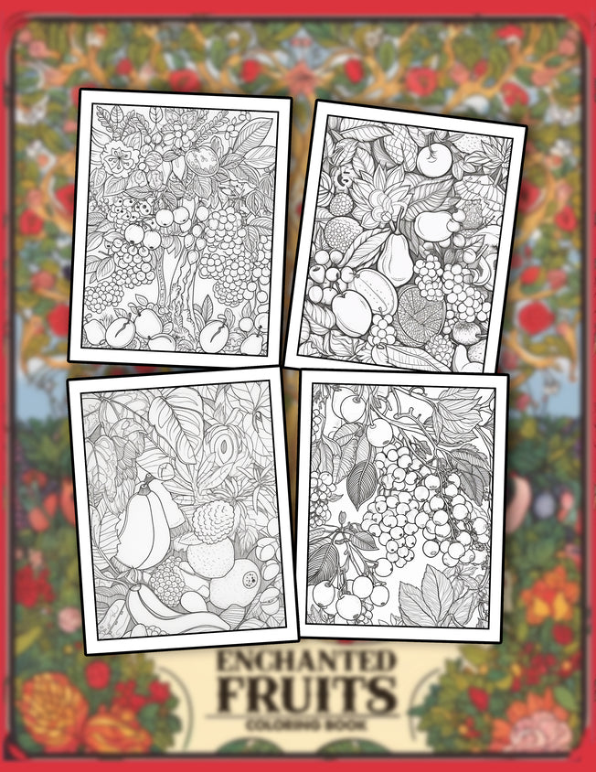 Enchanted Fruits 25 Pages Printable Coloring Book