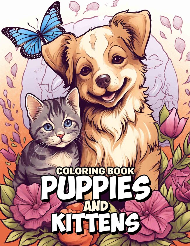 Puppies and Kittens 30 Pages Printable Coloring Book