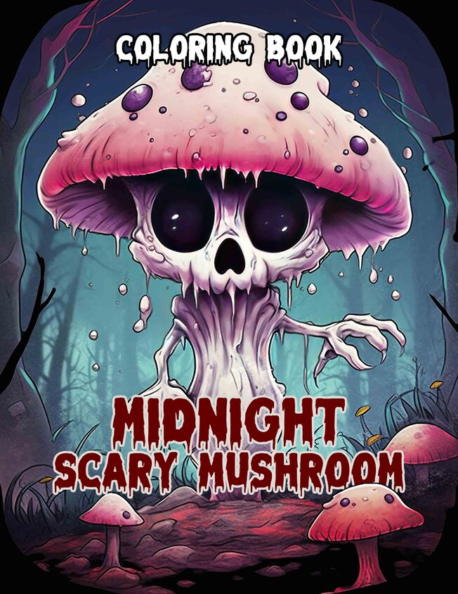 Midnight Scary Mushroom 30 Pages Printable Coloring Book