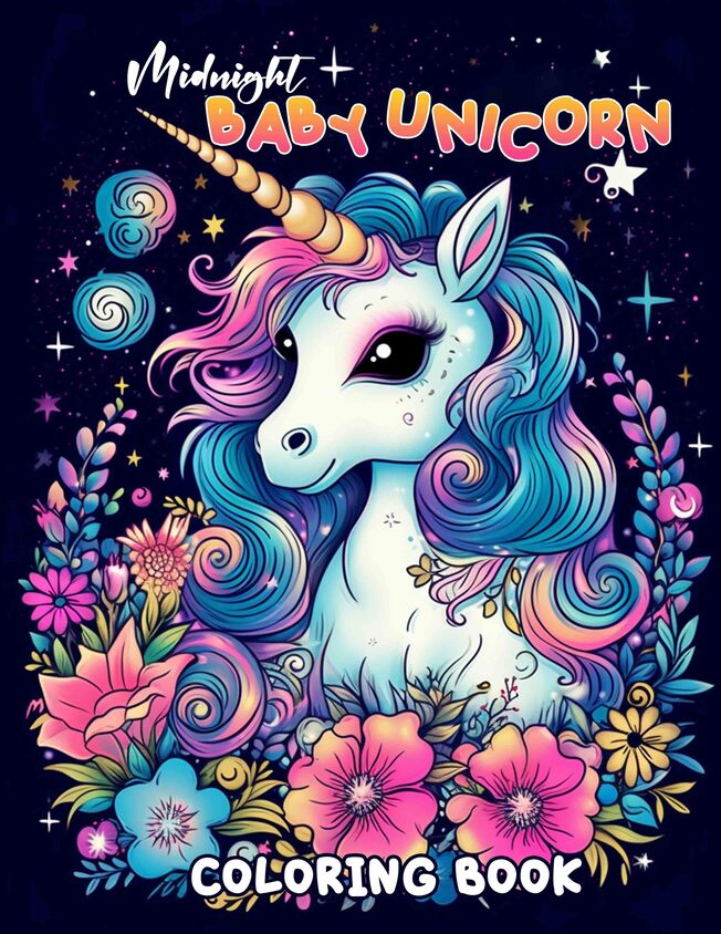 Midnight Baby Unicorn 30 Pages Printable Coloring Book