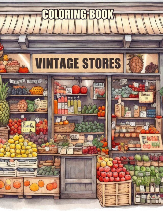Vintage Stores 30 Pages Printable Coloring Book