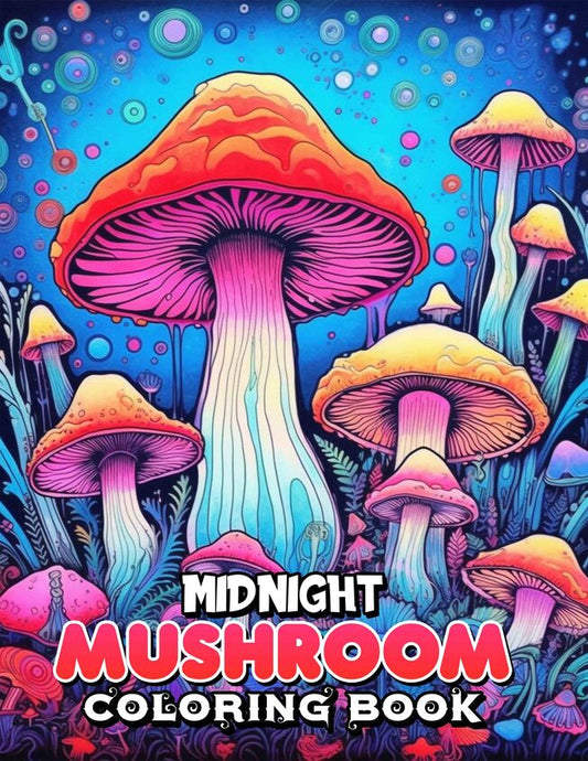 Midnight Mushroom 30 Pages Printable Coloring Book