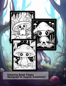 Midnight Scary Mushroom 30 Pages Printable Coloring Book