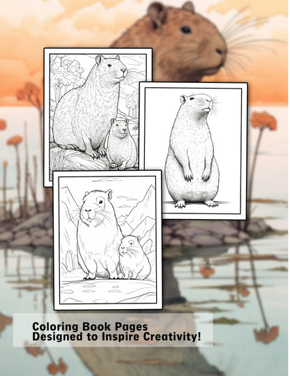 Capybara 30 Pages Printable Coloring Book