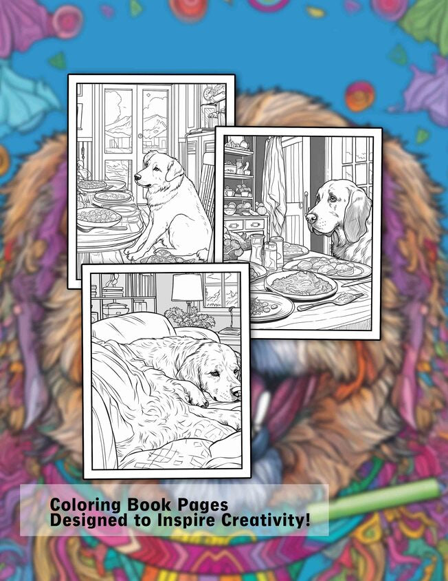 Living With Dog 30 Pages Printable Coloring Book