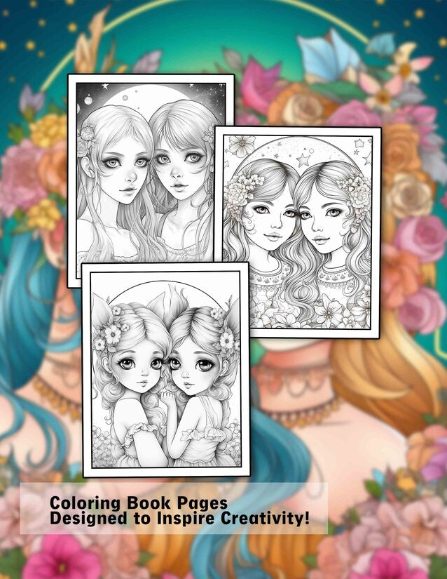 Twin Faeries 30 Pages Printable Coloring Book