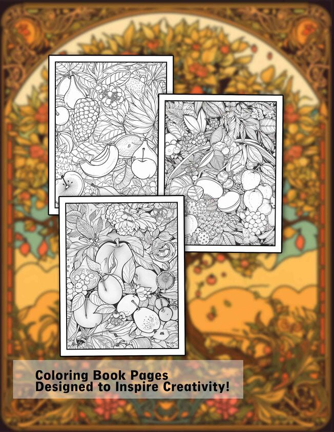 Enchanted Fruits 25 Pages Printable Coloring Book