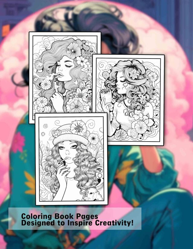 Girl Smoking 30 Pages Printable Coloring Book