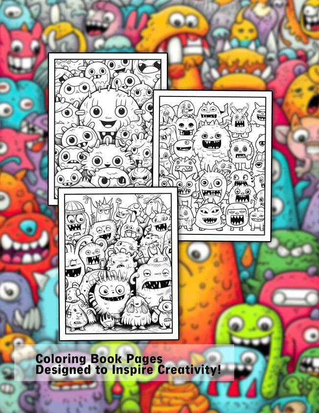 Monster Doodles 30 Pages Printable Coloring Book