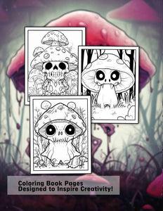 Creepy Kawaii Mushroom 30 Pages Printable Coloring Book