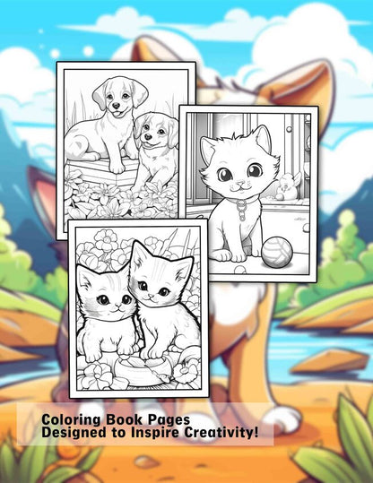 Puppies and Kittens 30 Pages Printable Coloring Book