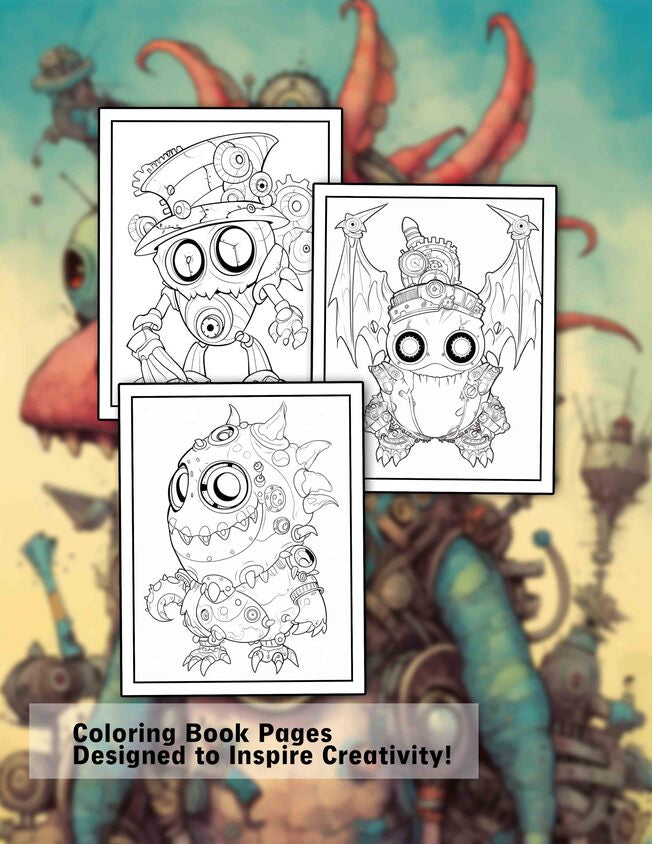 Adorable Steampunk Monster 30 Pages Printable Coloring Book