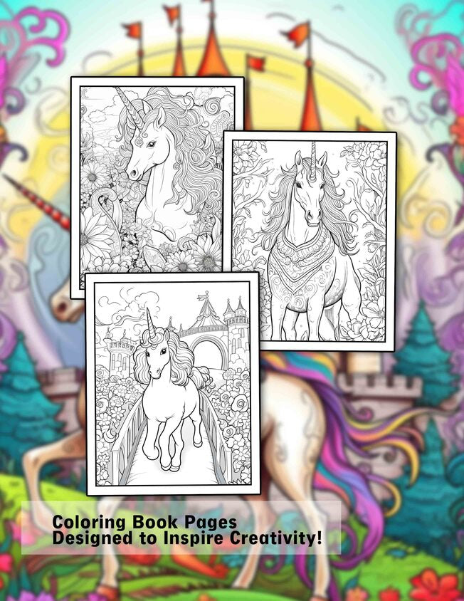 Unicorn Wonders 30 Pages Printable Coloring Book