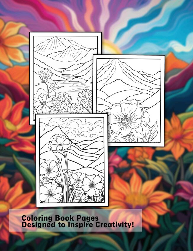 Flower In The Mountain 30 Pages Printable Coloring Book