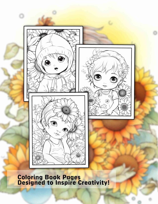 Sunflower Baby 30 Pages Printable Coloring Book