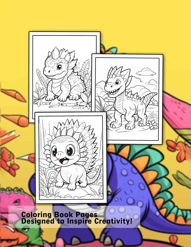 Kawaii Dinosaur Creatures For Kids 30 Pages Printable Coloring Book