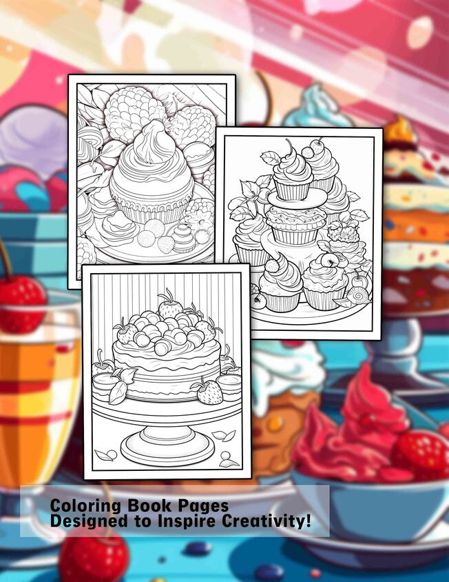 Sweet Desserts 30 Pages Printable Coloring Book