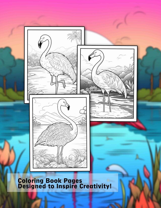 Flamingo 30 Pages Printable Coloring Book