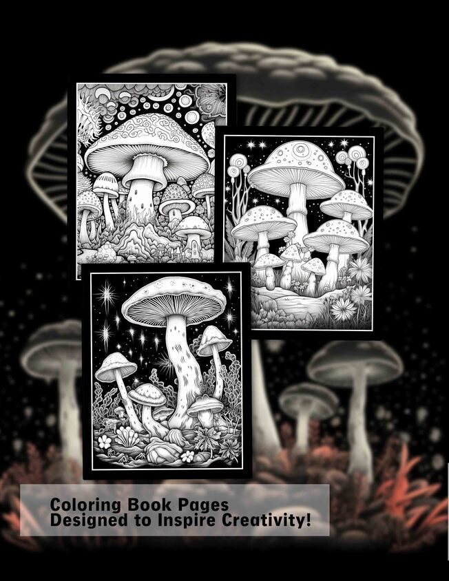 Midnight Mushroom 30 Pages Printable Coloring Book