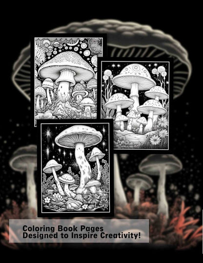 Midnight Mushroom 30 Pages Printable Coloring Book