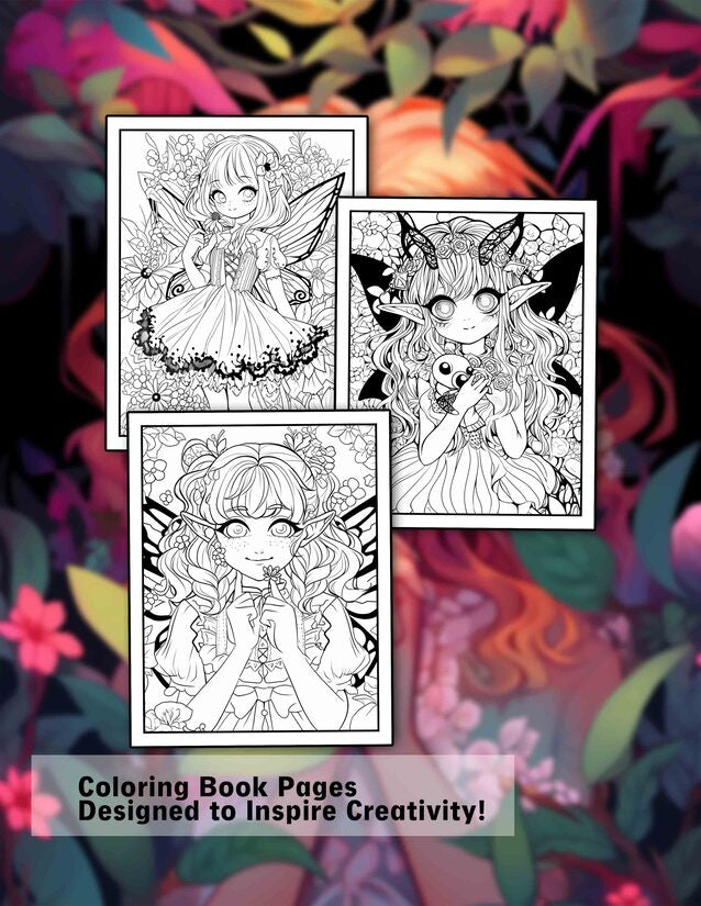 Fantasy Kawaii Fairy 30 Pages Printable Coloring Book