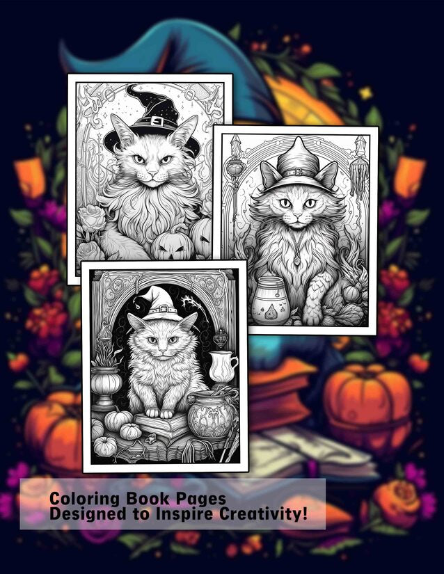 Cat Witch 30 Pages Printable Coloring Book