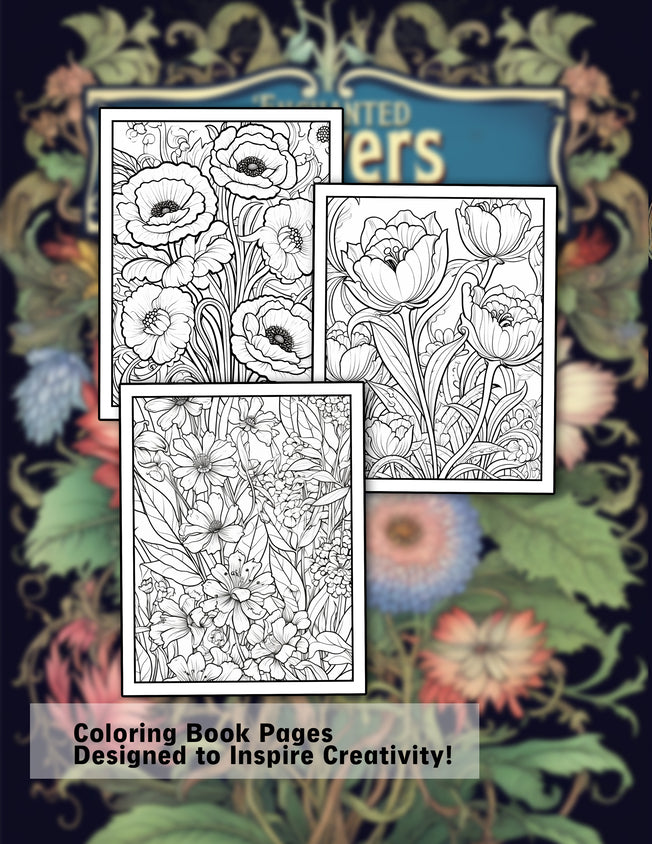 Enchanted Flowers 25 Pages Printable Coloring Book