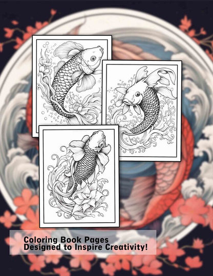 Koi Fish 30 Pages Printable Coloring Book