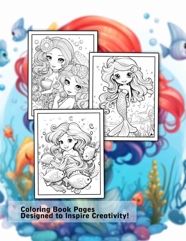 Anime Mermaid 30 Pages Printable Coloring Book