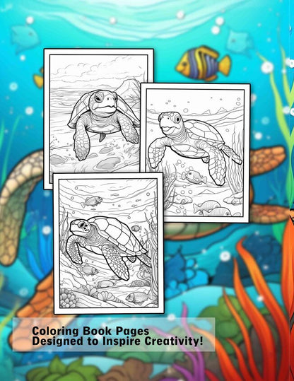 Sea Turtle 30 Pages Printable Coloring Book