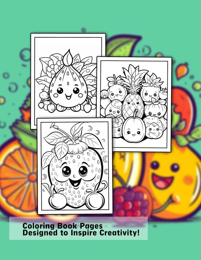 Cartoon Fruits 30 Pages Printable Coloring Book
