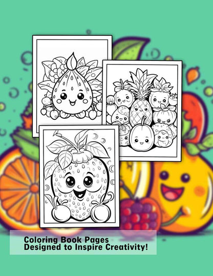 Cartoon Fruits 30 Pages Printable Coloring Book