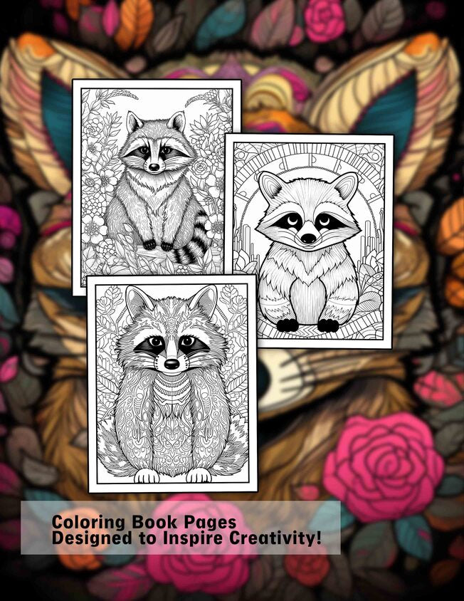 Mandala Raccoons 30 Pages Printable Coloring Book