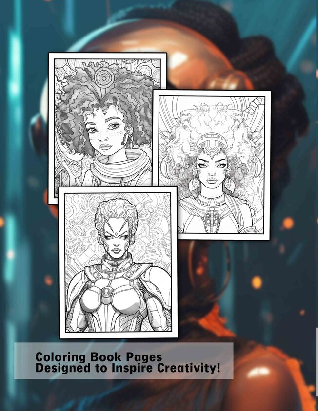 Afrofuturism Women Printable Coloring Book