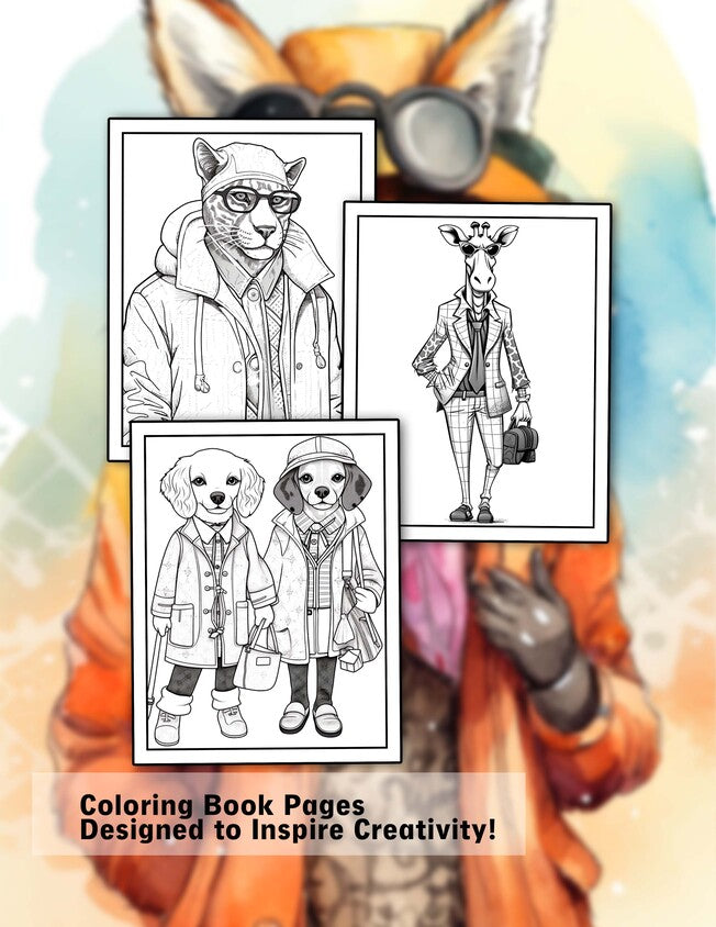 Fashionable Animals 30 Pages Printable Coloring Book