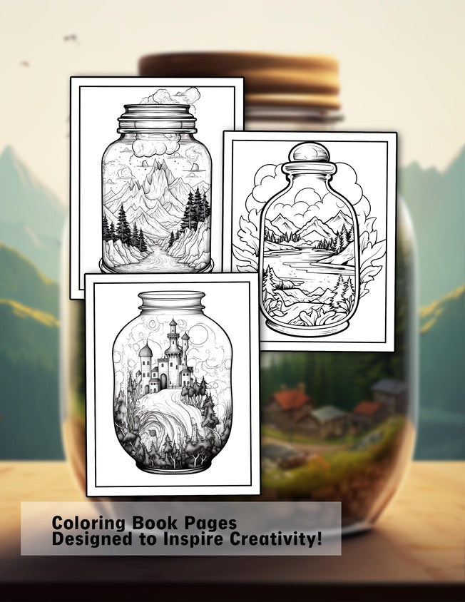 Landscape In Bottle 30 Pages Printable Coloring Book