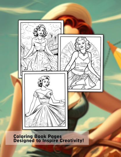 Pin-Up Girls 30 Pages Printable Coloring Book