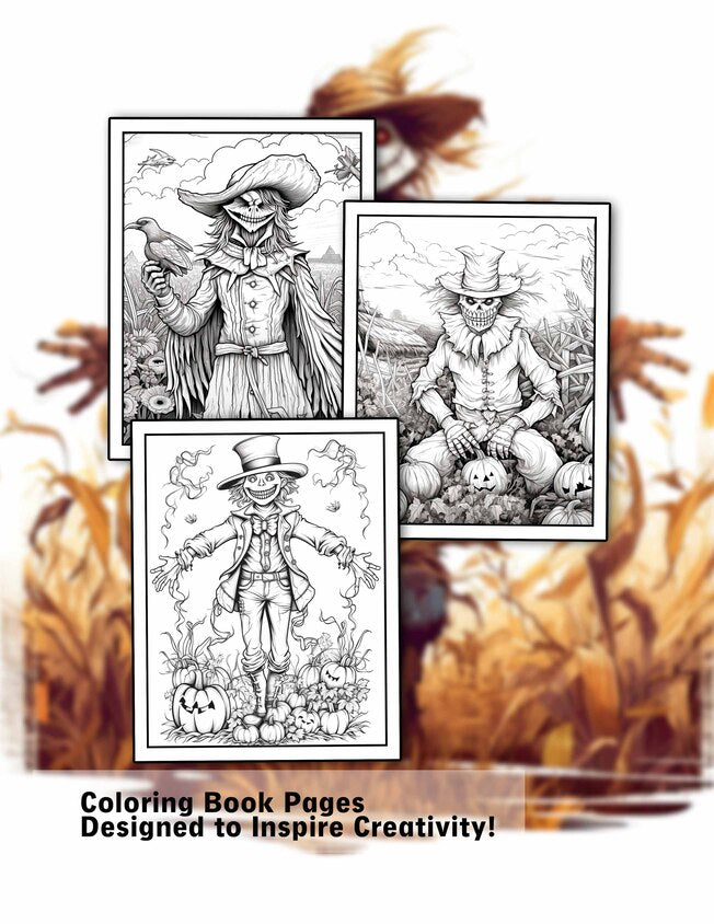 Creepy scarecrow 30 Pages Printable Coloring Book