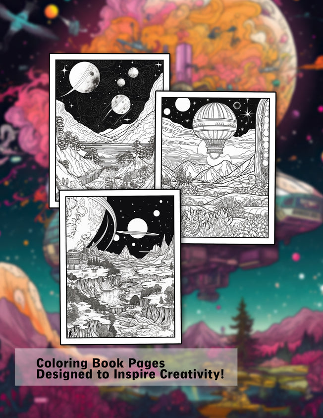 Space Landscapes 25 Pages Printable Coloring Book