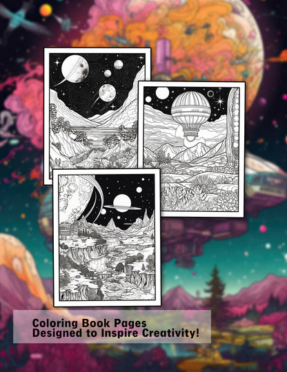 Space Landscapes 25 Pages Printable Coloring Book