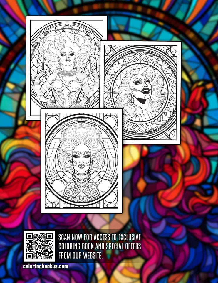 Stained Glass Drag Queen 30 Pages Printable Coloring Book