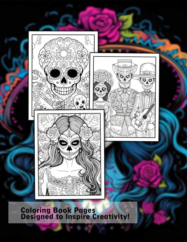 Day Of Dead 30 Pages Printable Coloring Book