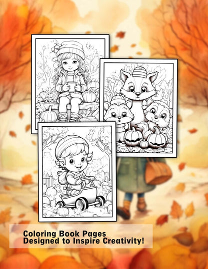 Cute Autumn 30 Pages Printable Coloring Book