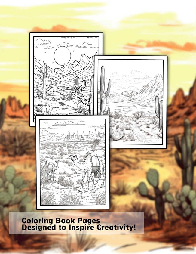 Desert Landscape 30 Pages Printable Coloring Book