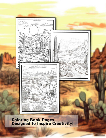 Desert Landscape 30 Pages Printable Coloring Book