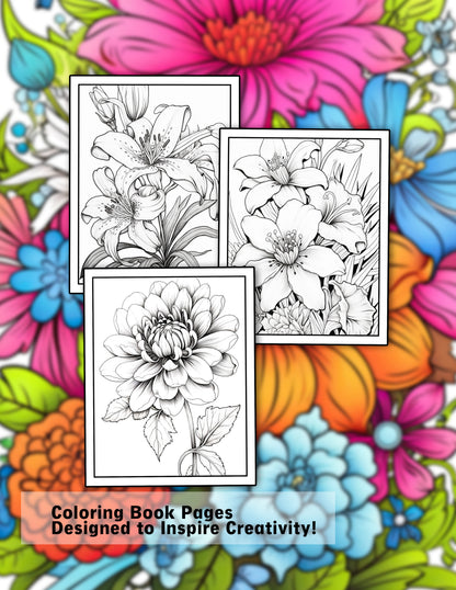 Seasonal Flower 25 Pages Printable Coloring Book