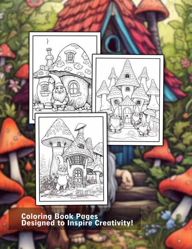 Enchanting Gnomes House 30 Pages Printable Coloring Book