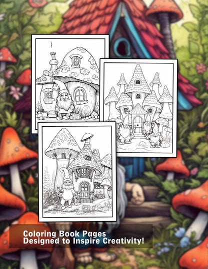 Enchanting Gnomes House 30 Pages Printable Coloring Book